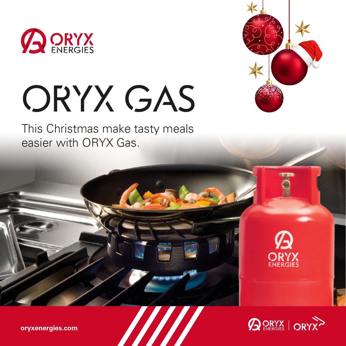 This Christmas make tasty meals easier with ORYX Gas. Get yours now at any our Service Stations. Now available in 6Kg, 13Kg, 19Kg &amp; 40Kg Cylinders. Call or WhatsApp 0707333055 to place an order. #ORYXGas #WithYouEveryday