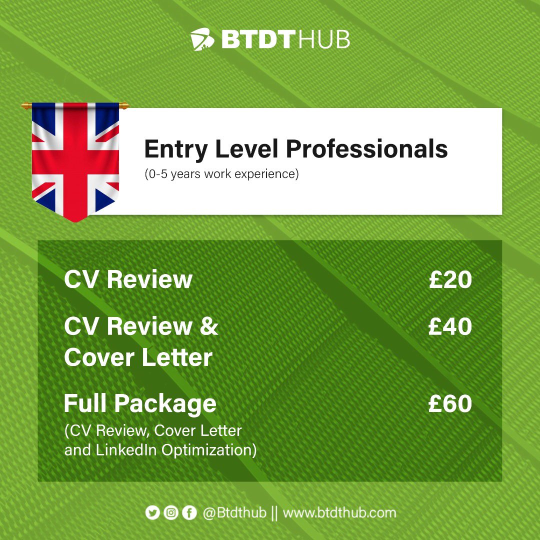 BTDTHub's tweet photo. We are a leading Personal Branding outfit guaranteeing results for our UK clients since 2015. 

Our CV/Cover Letter advisors have experience in diverse industries. 

We will assign you a writer based on your background, experience and requirements. 

Get in touch today! https://t.co/lfDhHI4vxz