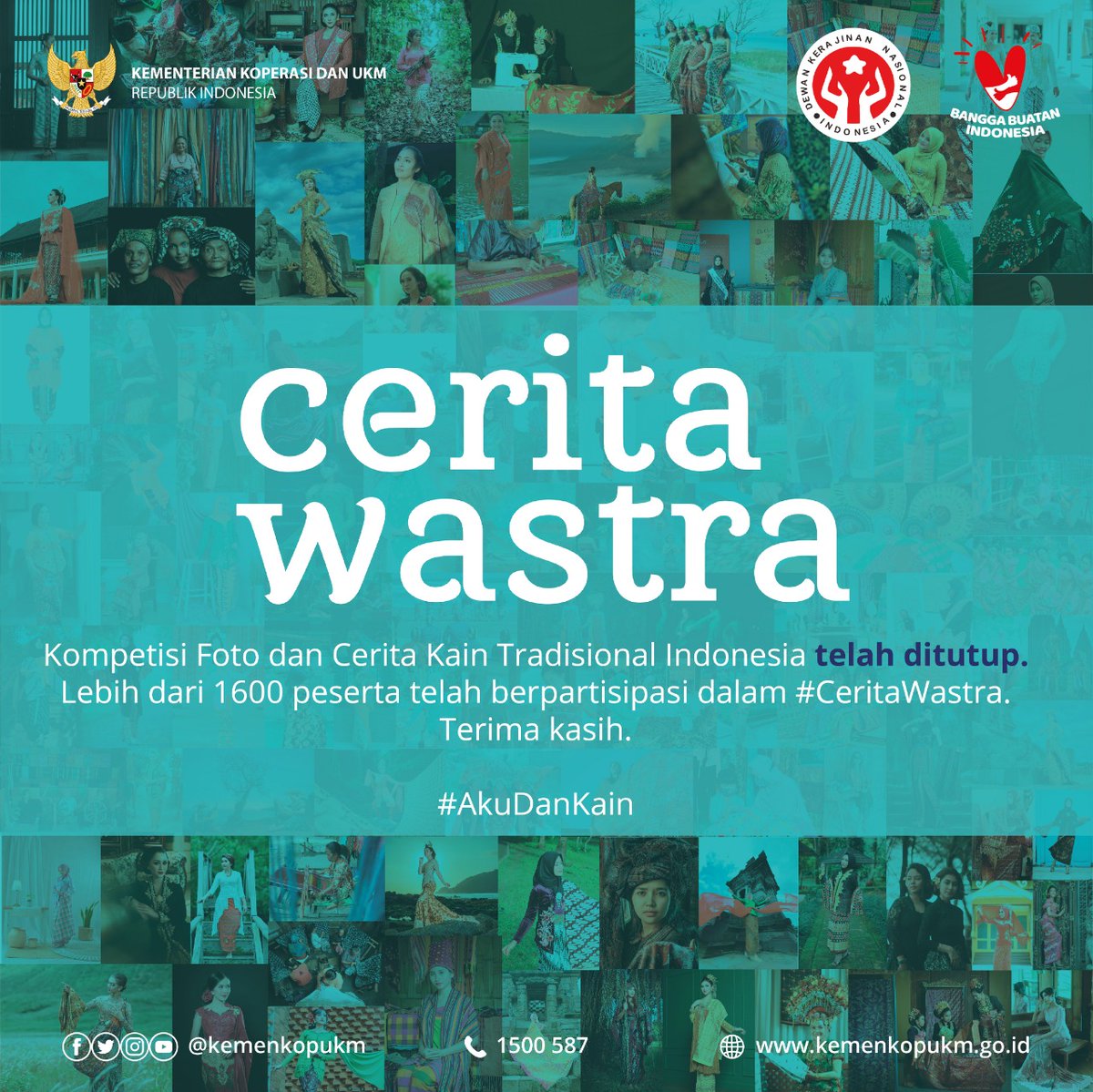 kemenkop_'s tweet photo. Senang sekali melihat antusiasme #SobatKUKM untuk mengikuti kompetisi foto daring Kebaya dan Kain Tradisional Indonesia.

Lebih dari 1.600 peserta yang berpartisipasi dalam kompetisi ini. Waktunya proses seleksi untuk menentukan pemenang.

#CeritaWastra
#DekranasManajemenUsaha https://t.co/6Fddjr4WK4
