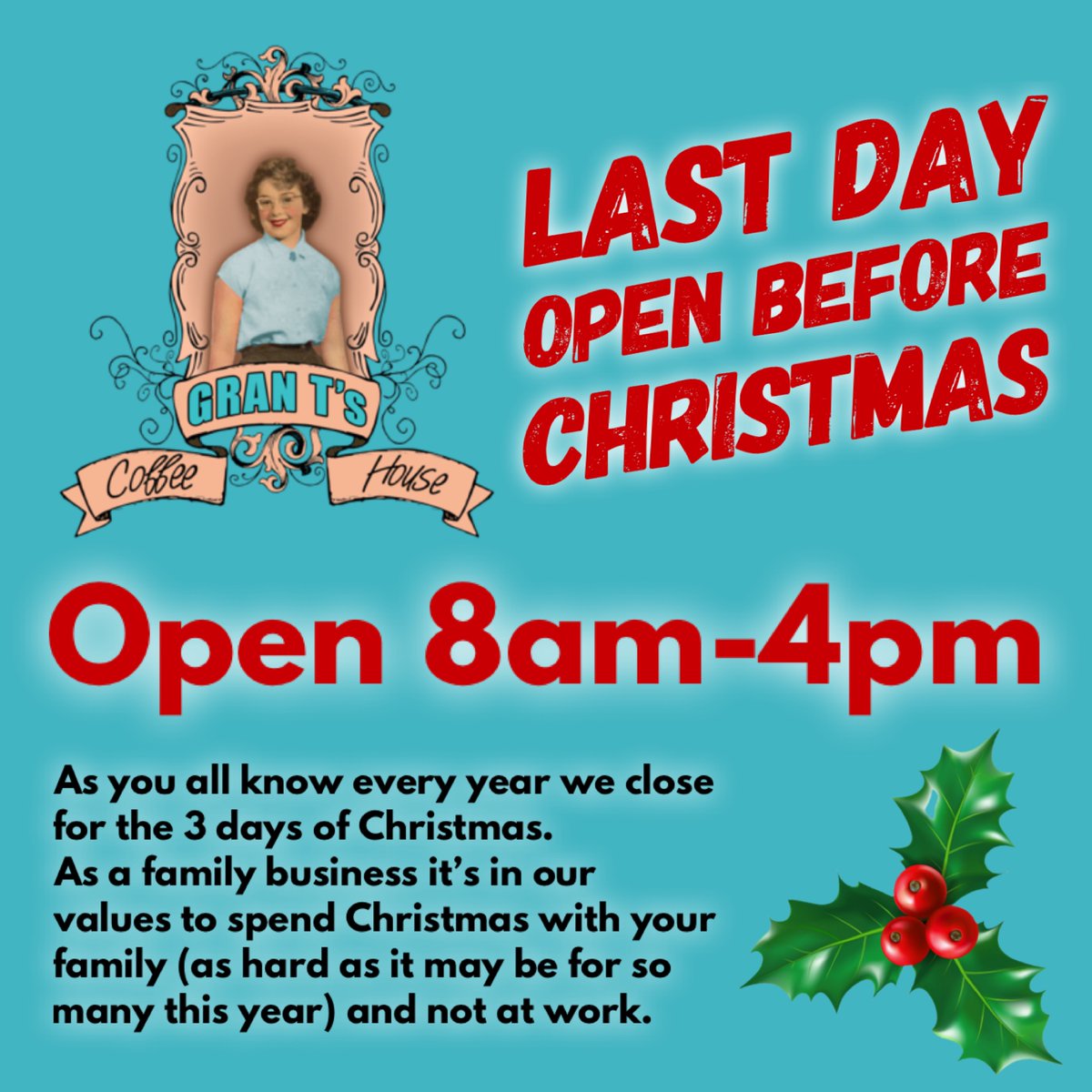 OPEN TODAY 8am - 4pm 🎅🏼🎁🎄🥰 before we close for the festive season.