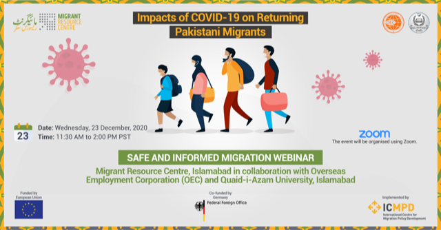 P2Impact's tweet photo. Are you at the @ICMPD #MigrantResourceCenter  #QuaideAzamUniversity #OverseasEmploymentCorporation Conference on #COVID19 impact on returning #Migrants?
Tune in now - 
@ZulqarnainRafiq @AyazAQureshi
@MigHealthSAsia @mhadri_ @UNmigration https://t.co/YMxjoMGPwN