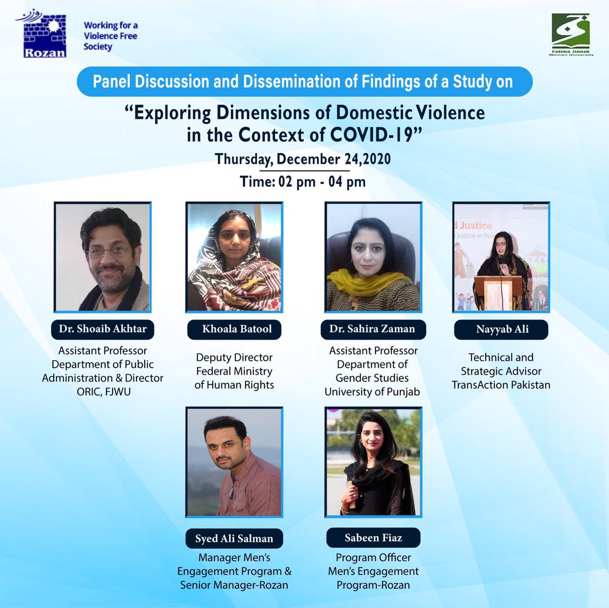 rozanoffice's tweet photo. Panel discussion and dissemination of findings of a study on "Exploring Dimensions of Domestic Violence in the Context of COVID-19" 

Date: 24th December, 2020 (Thursday) 
Time: 02 pm - 04 pm

For registrations, please click on the link below; 

https://t.co/hzi8PPmHp7 https://t.co/mHTyYugtfZ