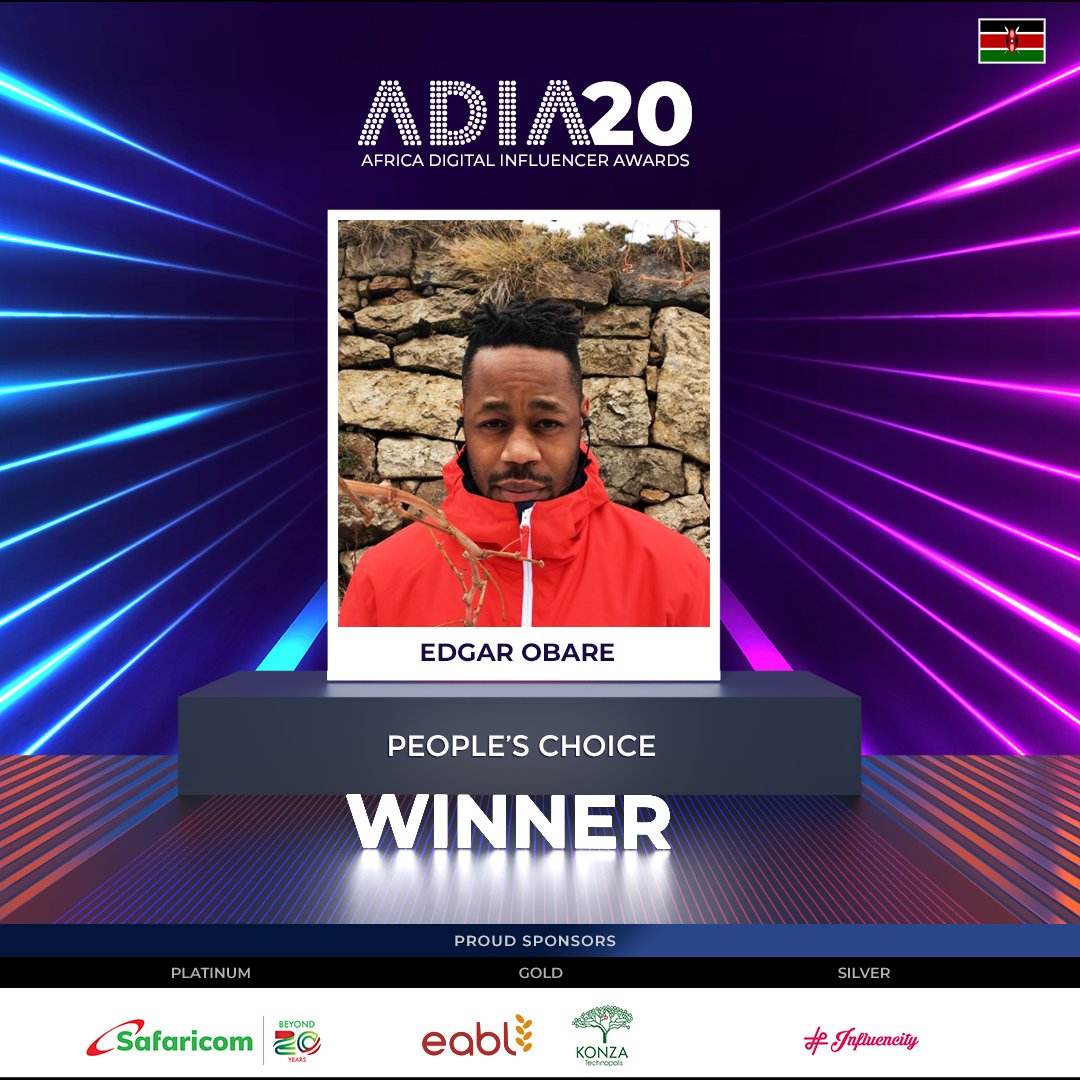 TechnopolisKE's tweet photo. Congratulations @edgarobare for winning People's Choice in the inaugural ADIA awards. #ADIA20 #KonzaTechnopolis https://t.co/vdP2ERsNRZ
