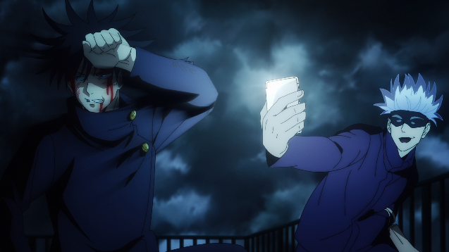 First thing Gojo did: taking pics& will use them to spam othersMegumi's prbly used to it, he didn't even say anything, looked away b/c flashlight..