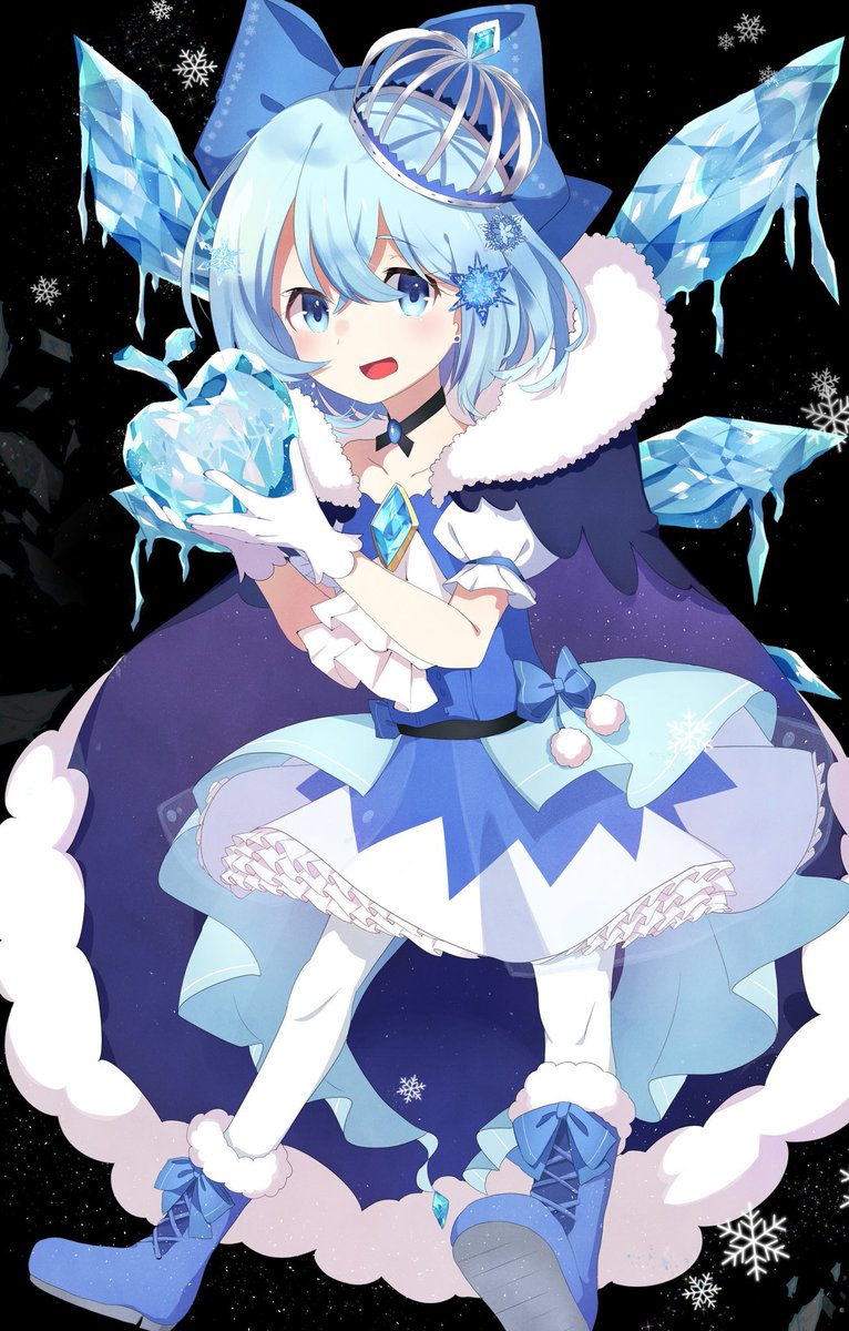 cirno 1girl blue hair solo blue eyes bow gloves white gloves  illustration images