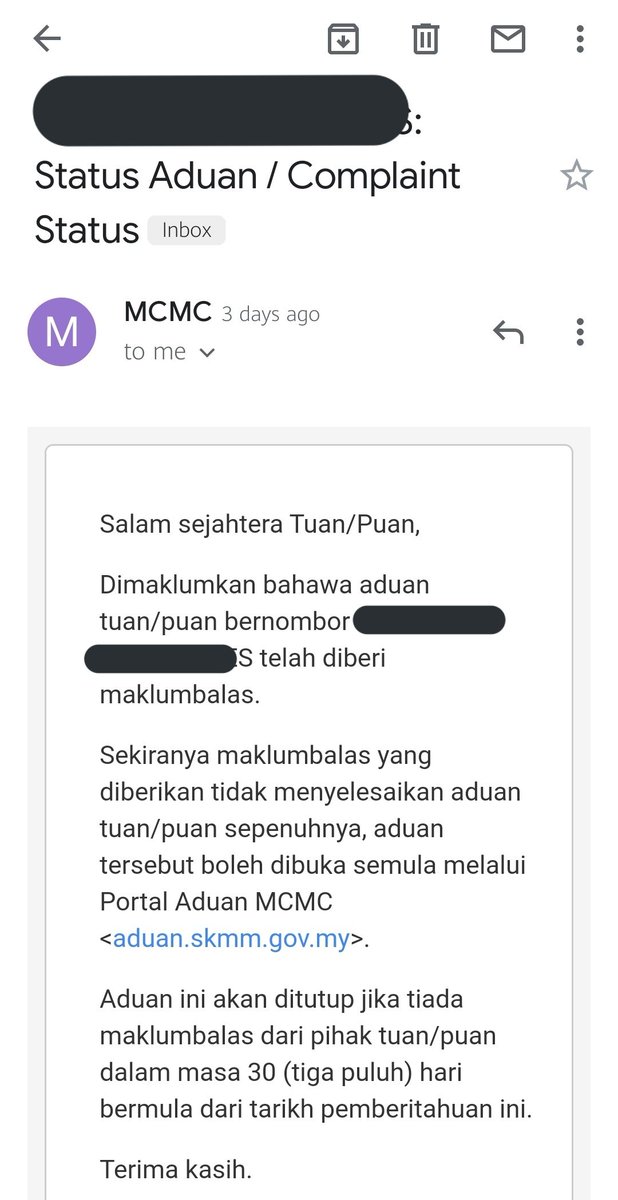 zackfaraday's tweet image. Kalau internet slow, dah buat aduan kat service provider tetapi masih tiada tindakan

Buat aduan ke SKMM online

Aku buat aduan ke SKMM,esok pagi terus customer service call

Lepas 2 hari,customer service call lagi.Terangkan masalah dgn specific,siap janji akan upgrade pencawang