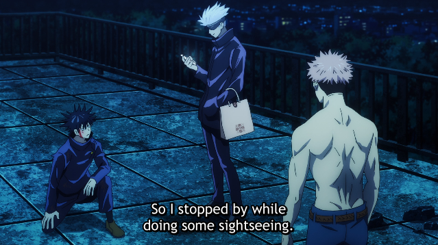 Yea sightseeing around the school... Ignoring Yuji and talking to Megumi while FLIPPING THROUGH THE PHOTOS HE JUST TOOK 