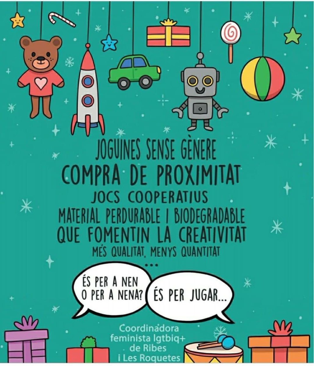 ElPuntR's tweet photo. En aquestes festes, que no t'atrapi el consumisme desmesurat! Tu pots decidir on i què comprar! Proximitat, responsabilitat i trencar amb els estereotips de gènere és possible!
#CFLGTBIQ #SPRibes #femribes #ucer #ribes #lesroquetes https://t.co/8eGM92EKfX