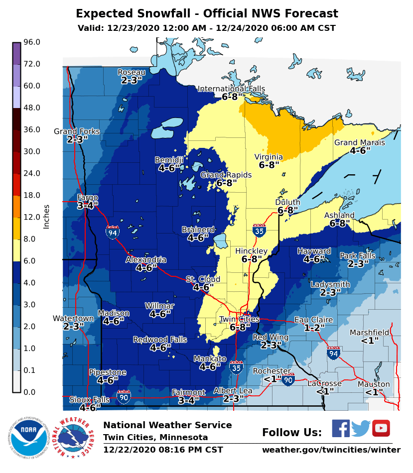 NWSTwinCities's tweet photo. The Headlines Map has been updated with more Blizzard &amp; Winter Storm Warnings. Snow totals have also increased significantly over the last 12 hours.  #mnwx #wiwx https://t.co/52FXvDTaK6