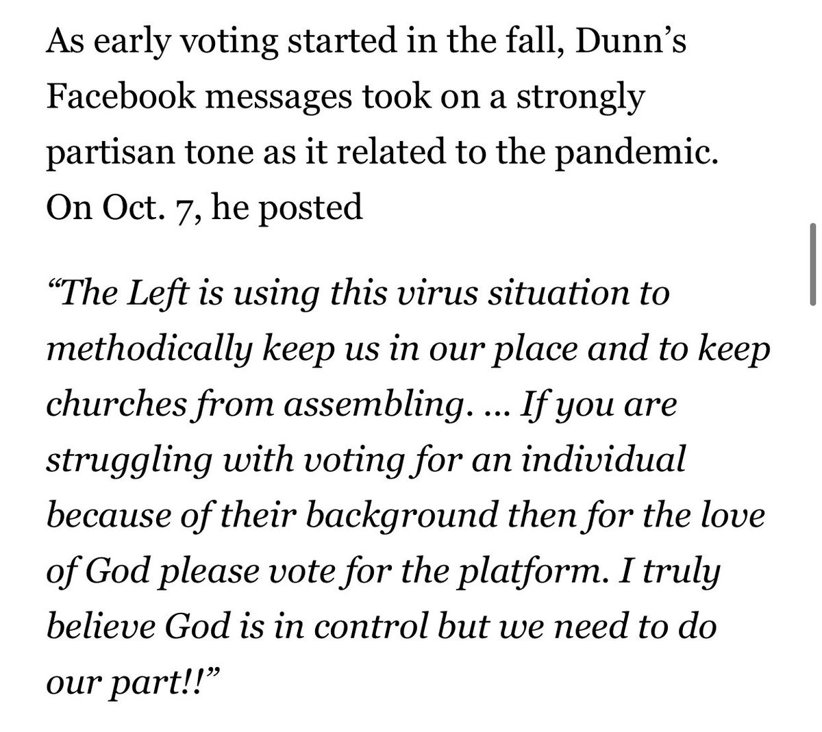 5) Invoking God to attack anything to stop the virus as if it’s some anti church conspiracy is just insane. There will be some type of a reckoning after this pandemic is over.