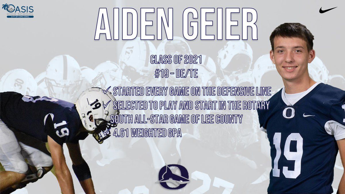 SharksOasisFB's tweet photo. 🦈Class of 2021🦈
@AidenGeier
🔹Tough athlete with a long frame
🔹All-Star game starter
🔹High ceiling with the willingness to work!
Profile & Hudl link: https://t.co/OwO7avKTqR
DM for academic info!
🦈🏈🔥
#TheHunt #GoSharks #RecruitTheTranscript #RecruitOasis https://t.co/y8vqLfj3Z0