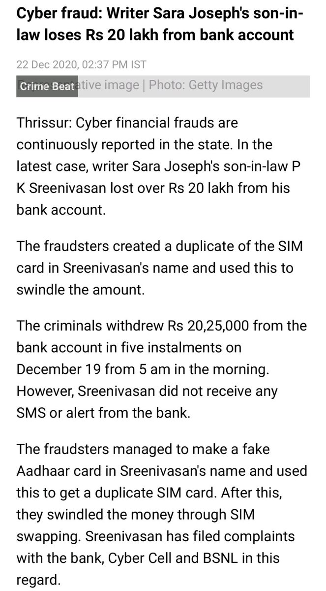 Destroytheaadhaar S Tweet Aadhaar Enabled Plundering System Aeps The Fraudsters Managed To Make A Fake Aadhaar Card In Sreenivasan S Name And Used This To Get A Duplicate Sim Card After This They