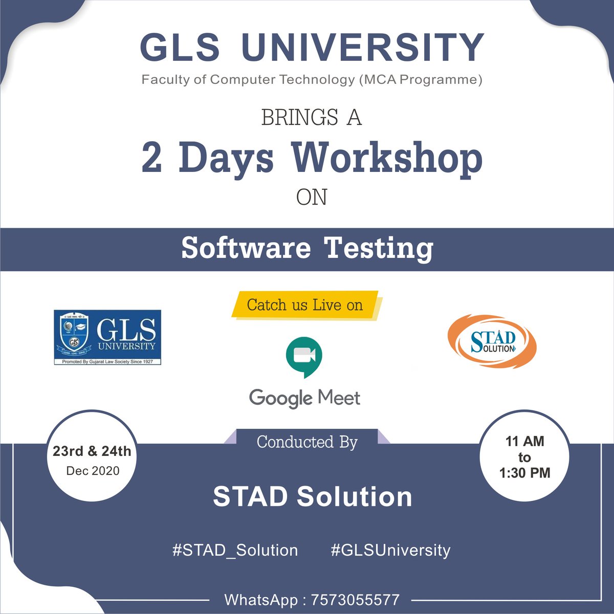 STAD_Solution's tweet image. GLS University and STAD Solution Jointly Organised 2 days Online  Workshop on Software Testing.

#GLSUniversity #STAD_Solution #Online #workshop #webinar #SoftwareTesting #QA #manualtesting #automationtesting