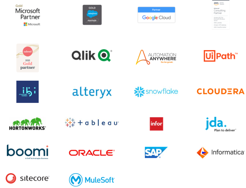 PARTNER List include quit prominent names -> Oracle, Microsoft, Amazon, Google, SAP, Cloudera, Snowflake, DELL, Boomi, Automation Anywhere, UiPath, informatica, Information Builders, Alteryx.5