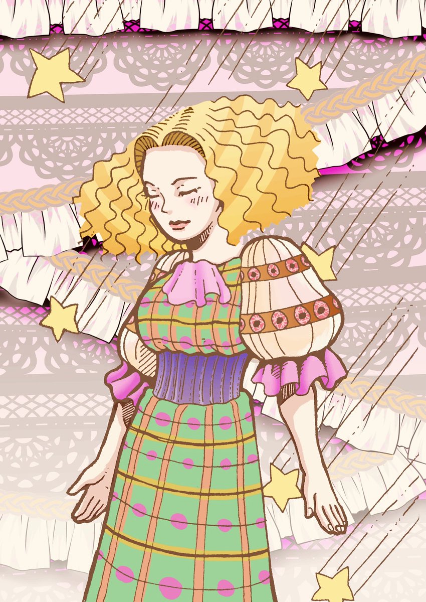山田中 天然パーマのお嬢様 チェックにさわる イラスト好きと繋がりたい 絵描きさんと繋がりたい 創作クラスタと繋がりたい イラスト オリジナル 女の子 私の絵柄が好みって人にフォローされたい オリキャラ パーマ Illustration 柄