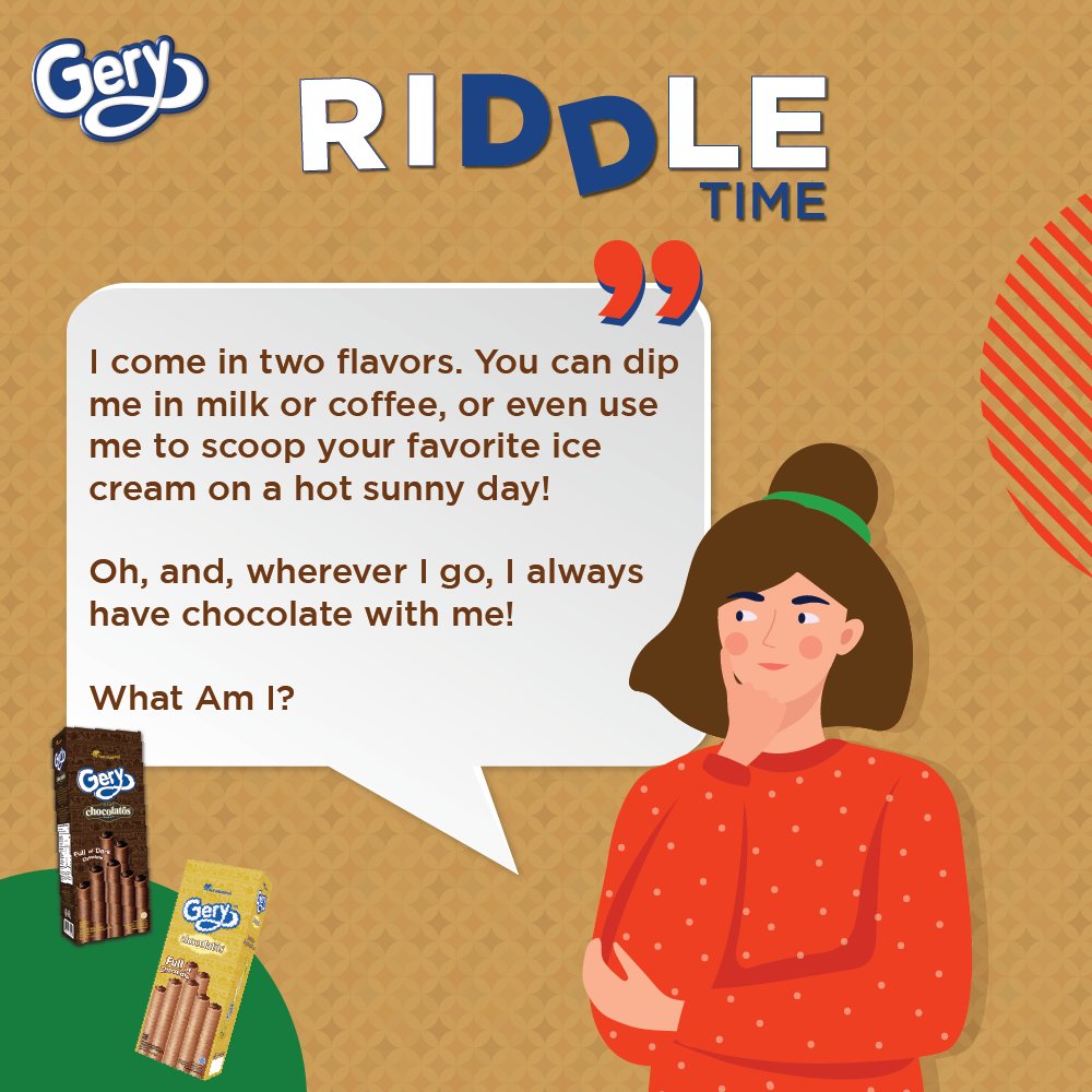 geryphilippines's tweet photo. Riddle time!

Two flavors? Use it to scoop your favorite ice cream? Always have chocolate with them? 🤔

Can you guess what is it, Beshiecakes?
If you can, share your answer down below! 😄

#Geryfied #GeryChocolatos #GeryHappy #GeryMakesYourDay https://t.co/7TggQtXG0G