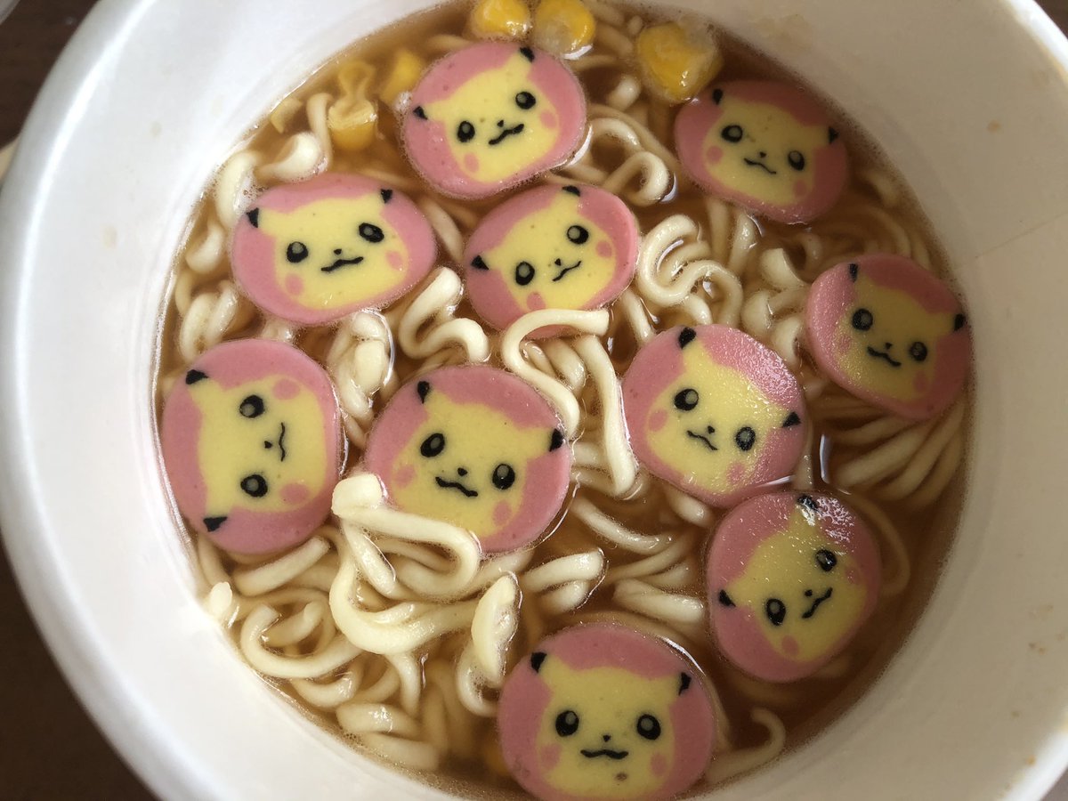 たく Mr シャル Qrni お昼ご飯 ポケモンヌードル ピカチュウ かまぼこ可愛い