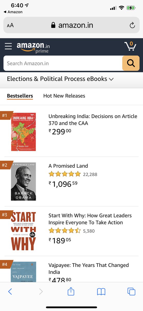 Sanjay_Dixit's tweet photo. It’s a very big deal when your book is ahead of a new book by @BarackObama and is #1 bestseller in all its categories. #UnbreakingIndia now available on Kindle as an eBook: https://t.co/TfBdbD0CFa https://t.co/dfBoSU7ObC