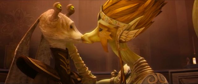 6. During the Clone Wars, the Republic sent Senator Jar Jar Binks and Jedi Master Mace Windu on a mission to help the neutral planet Bardotta. Everyone there hated Mace and thought Jar Jar was awesome. Jar Jar also spent the night with the planet’s queen. The Clone Wars were wild