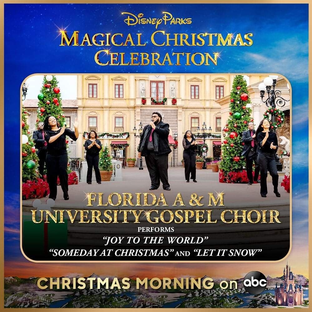 Celebrate the magic of Christmas! Disney Parks Magical Christmas Celebration will feature the FAMU Gospel Choir on Christmas morning at 10 a.m. on ABC. #DisneyChristmasCelebration