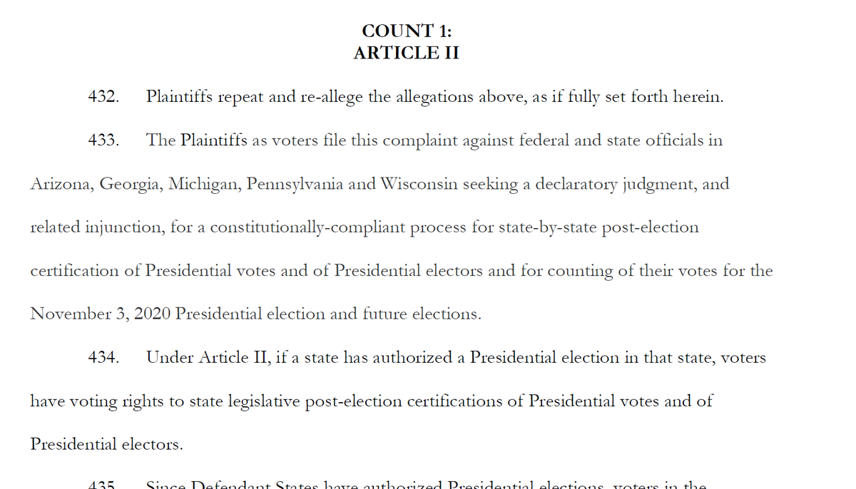 Good lord it's nearly 11 this is almost done and I'm going to have to at least look at the motion for preliminary injunction just to see if there is a LEGAL ARGUMENT for the whole made up post-election cert thingy.