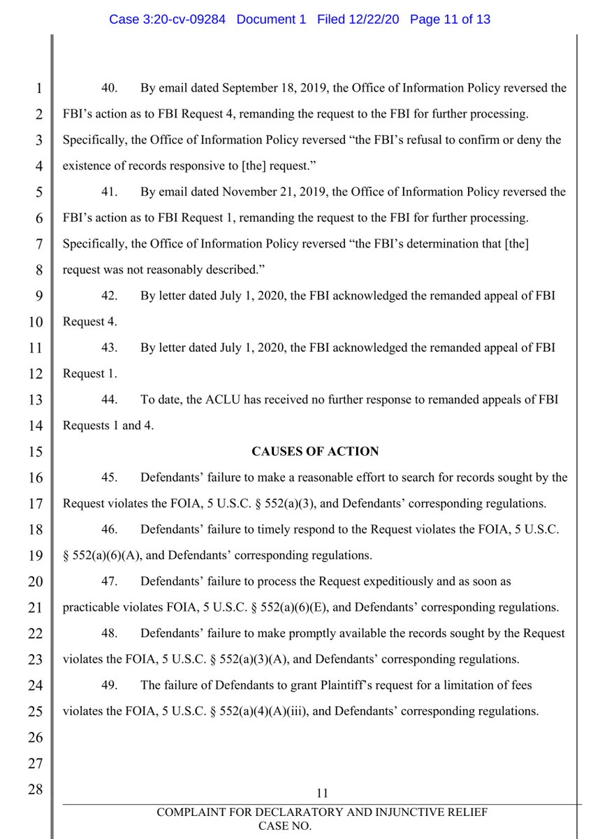 “..over two years since the ACLU submitted the Request, the AG’s office has neither released responsive records nor explained its failure to do so“ @JusticeOIG hasn’t even acknowledge the ACLU’s FOIA requestThe FBI is playing FOIA exemption & GLOMAR game. https://www.aclu.org/sites/default/files/field_document/1-0._complaint.pdf