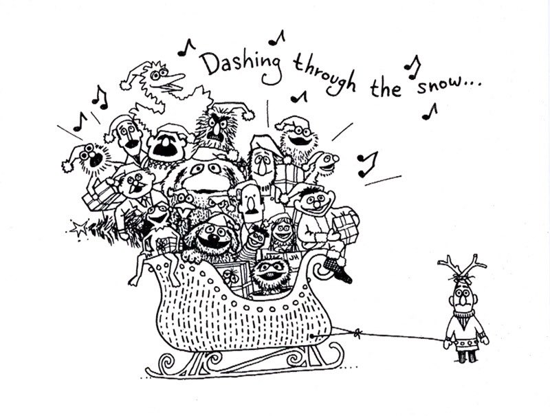 Christmas cards drawn by Jim Henson from 1963 and, last image, 1972.