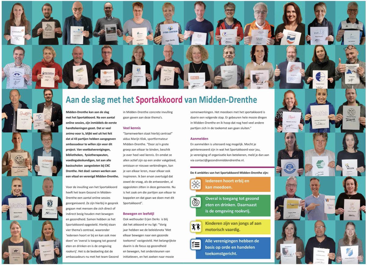 Enorm trots met dit Sportakkoord in <a href="/middendrenthe/">Gemeente Midden-Drenthe</a> waar we elkaar vinden op de thema’s 
1) iedereen hoort erbij en kan meedoen
2) overal is toegang tot gezond eten en drinken
3) kinderen zijn van jongs af aan motorisch vaardig
4) alle verenigingen hebben de basis op orde
