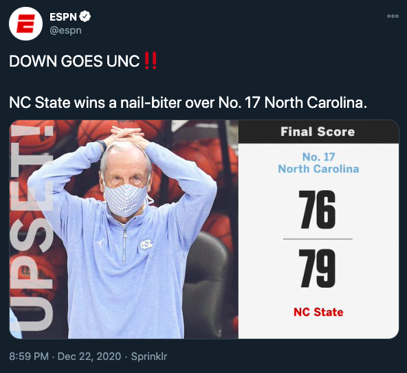 RCorySmith's tweet photo. Dear @espn,

NC State has head coaches, too. Their names are Wes Moore and Kevin Keatts. Just saying... https://t.co/f5MffKtsKw