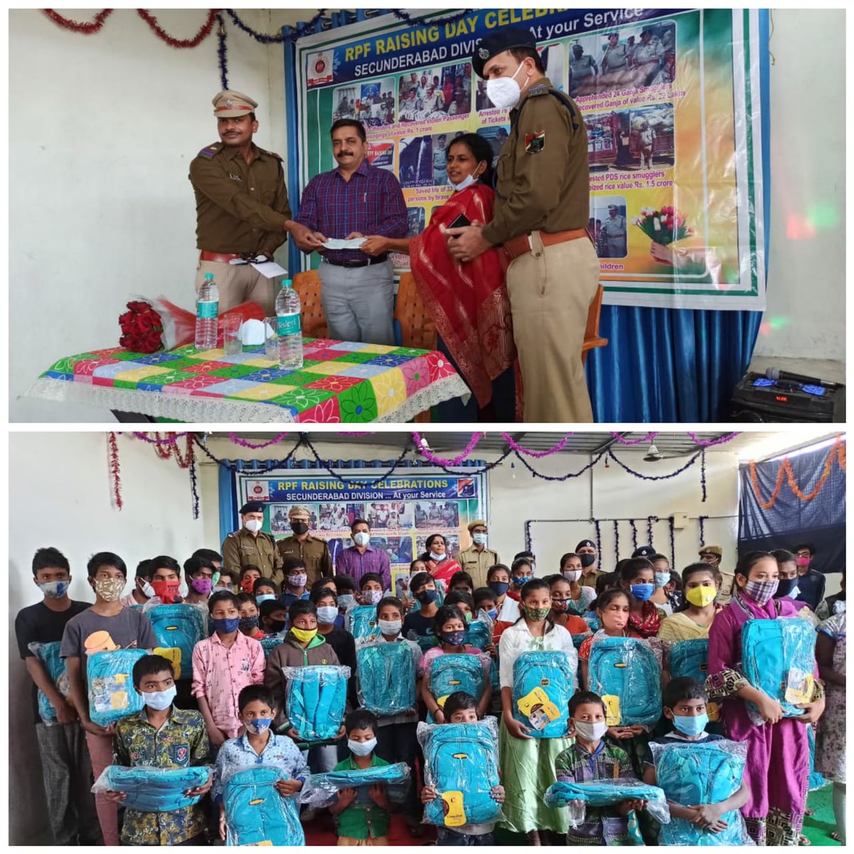 rpfscr's tweet photo. On 22.12.20, Out of Rs.1 lakh received in view of Railway Minister’s Mahila Ewan Bal Suraksha Padak, Sri N.G.Prasad, ASIPF donated Rs.50,000/- to Sankalp Foundation (orphanage). Sri S.R.Gandhi, Sr.DSC/SC visited as Chief Guest and interacted with the children. @RPF_INDIA https://t.co/LTrUtRNlWc