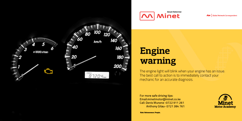 Minet_Kenya's tweet image. Engine Warning:
The engine light will blink when your engine has an issue. 
The best call to action is to immediately contact your 
mechanic for an accurate diagnosis.
#SafeTravelTips #MinetMotorAcademy #NowYouKnow