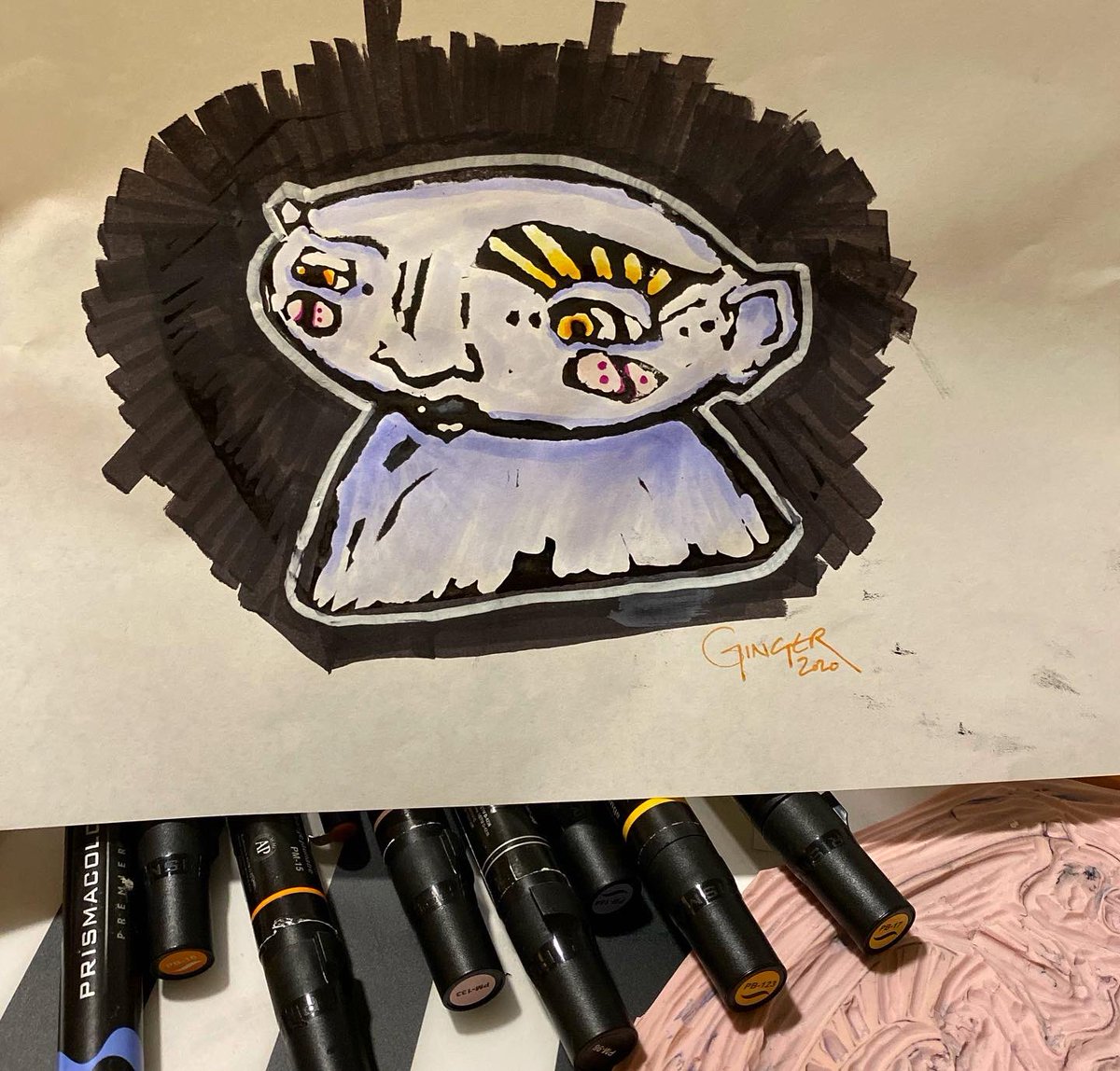 GingeradeMaker's tweet photo. #linoprint #funky #art #printmaking #tuesdaynight #ink #prismacolor https://t.co/JC0ouGfpdi