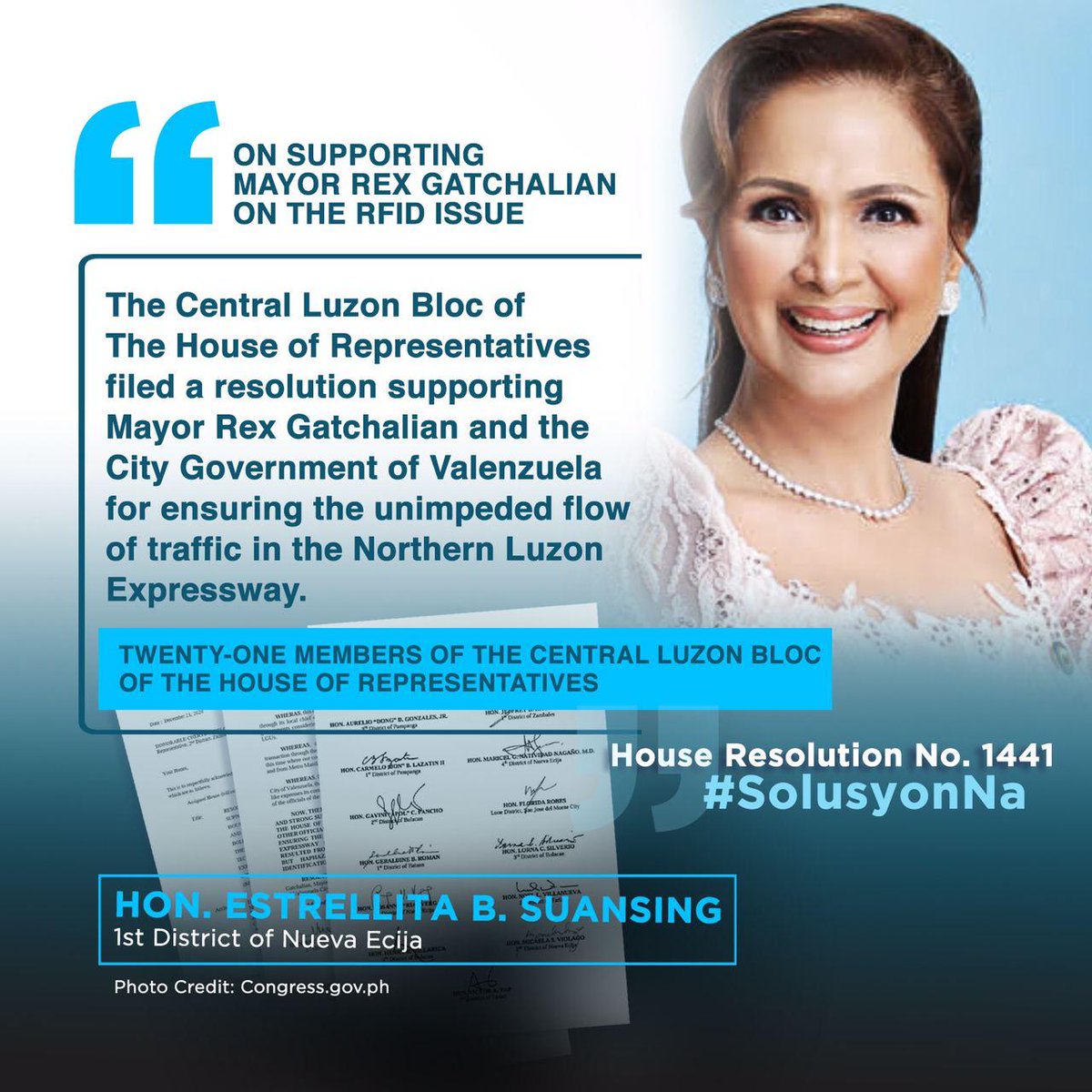 valenzuelacity's tweet photo. Maraming salamat Central Luzon Bloc of the @HouseofRepsPH sa pangunguna ni Congresswoman Estrellita Suansing. Makakaasa po kayo na hindi titigil ang lokal na pamahalaan para mabigyang solusyon ang problema ng trapiko sa NLEX. #SolusyonNa https://t.co/3AMWEiBhJX