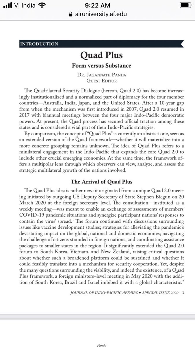 jppjagannath1's tweet photo. My Guest Edited Special Issue on ‘Quad Plus: Form versus Substance’ @Journal_INDOPAC Great to ve contributions @jeffreybecker73  @EvanLaksmana @JohnHemmings2 @CelinePajon @nilanthis @nagystephen1  @dattesh79 
https://t.co/rgpzRsjRZZ #IndoPQuad%20Plus%20Special%20Issue.pdf https://t.co/U2zWd2xvLg