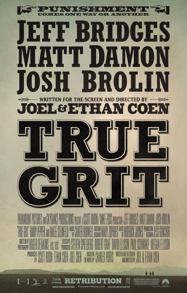 FilmNewsNos's tweet photo. 🎬MOVIE HISTORY: 10 years ago today, December 22, 2010, the movie ‘True Grit’ opened in theaters!
#JeffBridges #MattDamon #HaileeSteinfeld #JoshBrolin #BarryPepper #DomhnallGleeson #BruceGreen #EdLeeCorbin #RoyLeeJones #PaulRae #ElizabethMarvel #LeonRussom #DakinMatthews https://t.co/t2SjlEpxt9