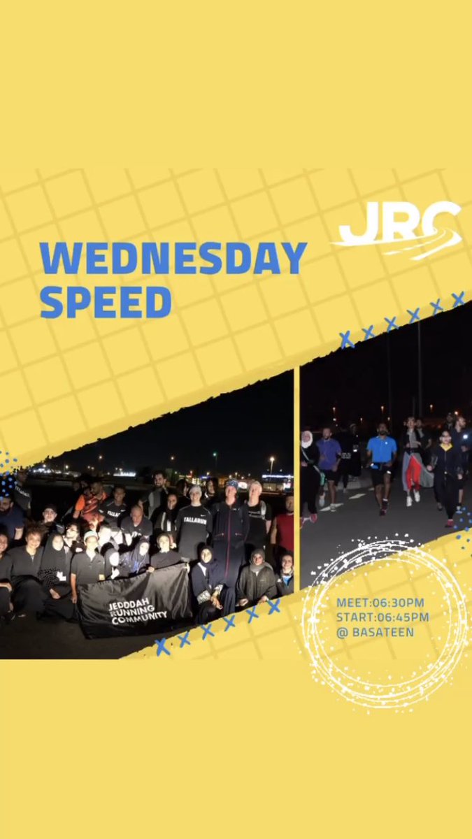 Wednesday INTERVALS  Session 
December 23 2020 

Meet &amp; Greet: 6:30PM @ AlBasateen
Checking Tabaud/ Tawakalna
Start: 6:45PM

The Session:
Warm Up 1.7 km
Drills
10x 400m / 200m jog in between 
Cool down 1km
Stretching 

Do bring:
✅ Mobile
✅ Mask
✅ Water