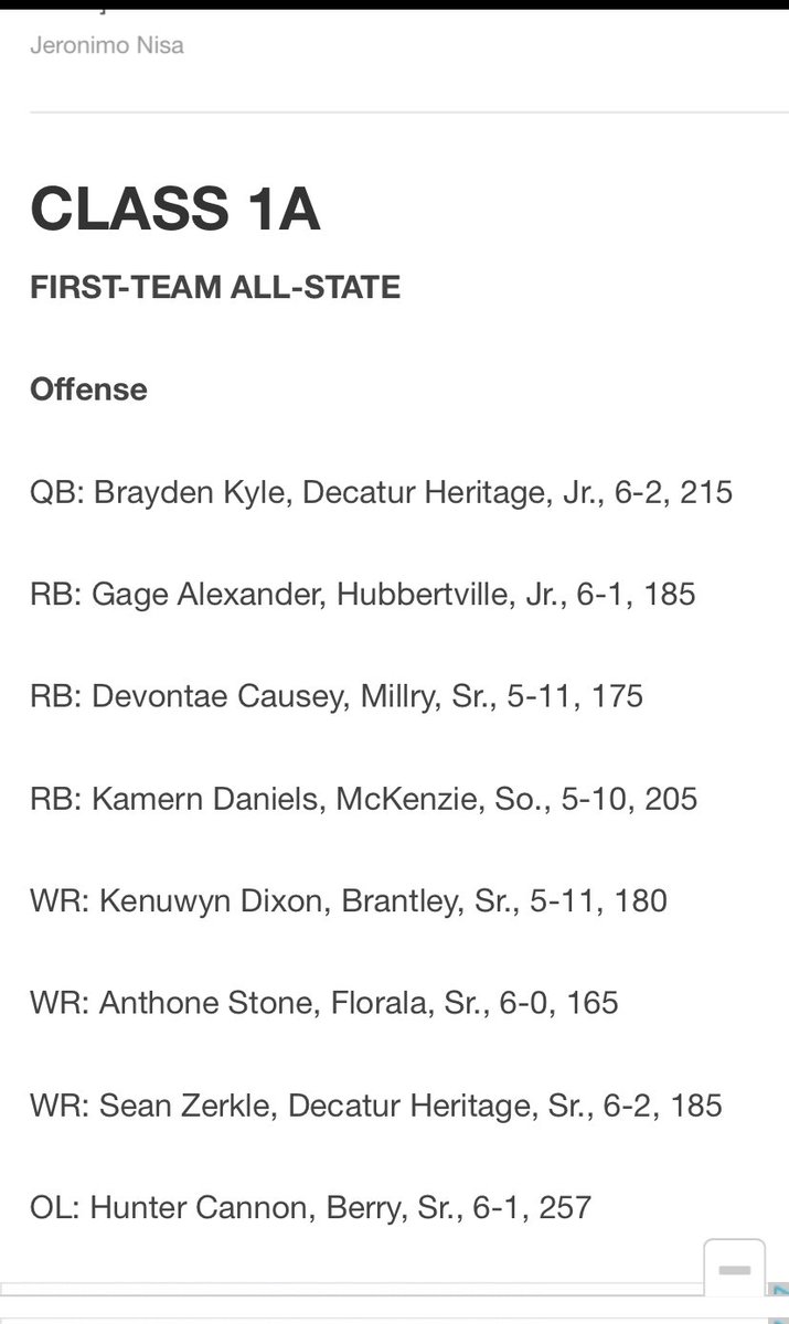 SeanZerkle's tweet photo. Blessed to be named to the Class 1A First Team All State Team! @AHSAAUpdates @DHCA_Football @RecruitsAlabama https://t.co/2rnLm0JS50