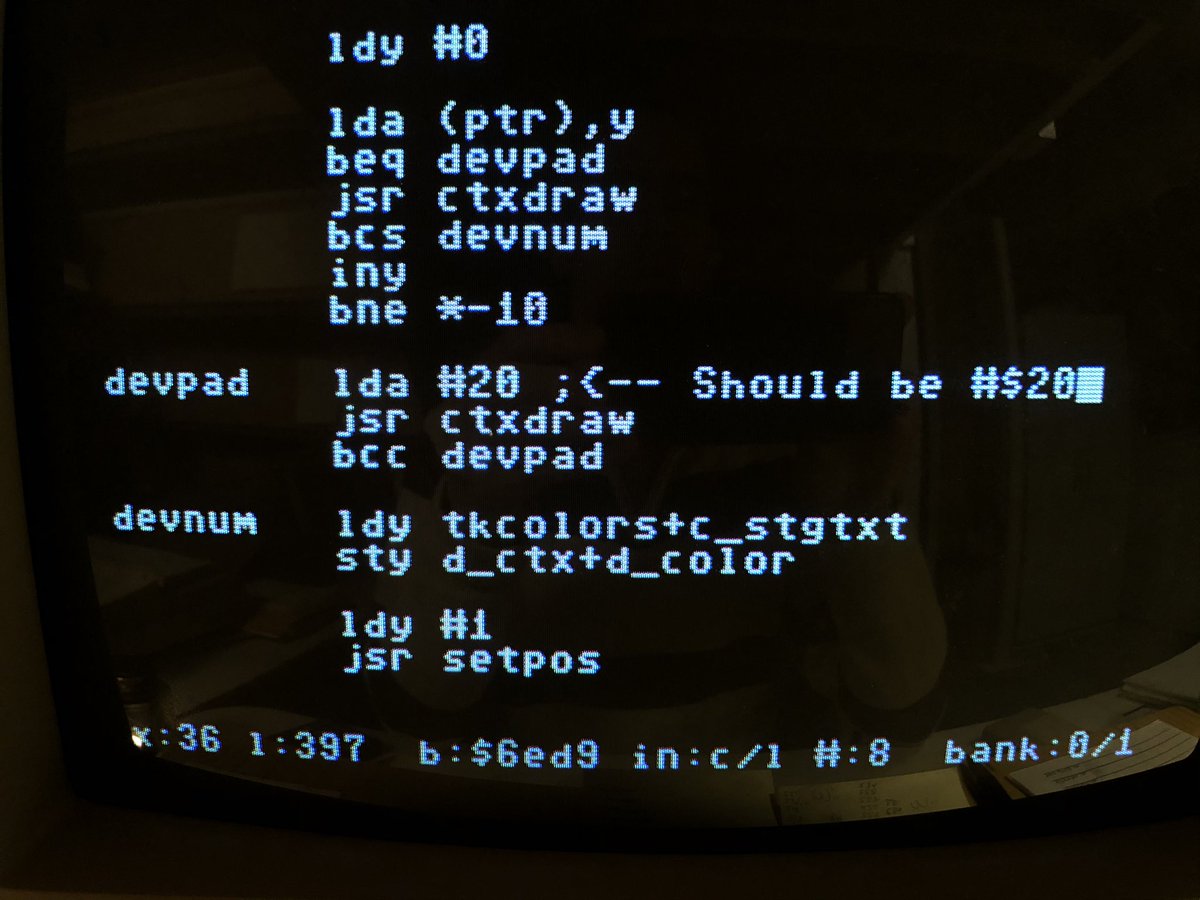 gregnacu's tweet photo. Someone said a common #asm6502 mistake they make is forgetting the # for an immediate argument. I much more frequently forget the $ to input in hex instead of decimal. Like this bug I just fixed. #c64 https://t.co/1IvDmcz5vP