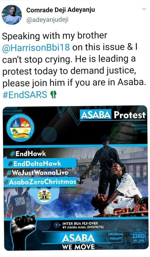 Sazi_tees's tweet photo. My Asaba peeps let's turn up, enough is enough #EndDeltaHawk #endhawk #EndSARS https://t.co/Dv0WiksCE2
