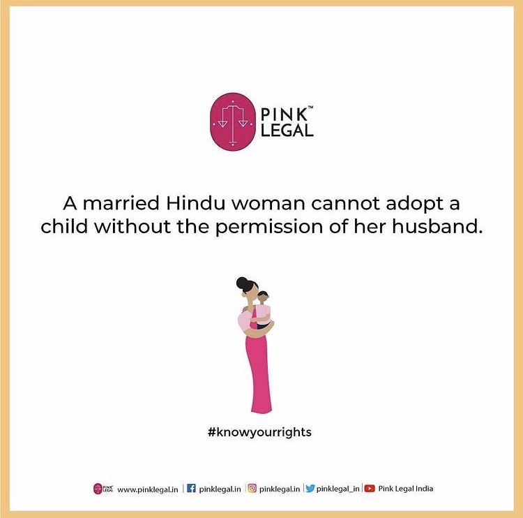 Pinklegal_in's tweet photo. You need your husband's consent before you can adopt a child. Adoption without his permission would not be legally valid. Exception – if the husband is mentally unsound, his consent is not necessary.
Tag a friend who needs to know this!
#pinklegal #law #pinklegalindia https://t.co/1WghSoGSqt
