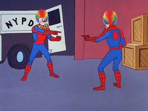 reactions on X: clown spider-man pointing at each other ...