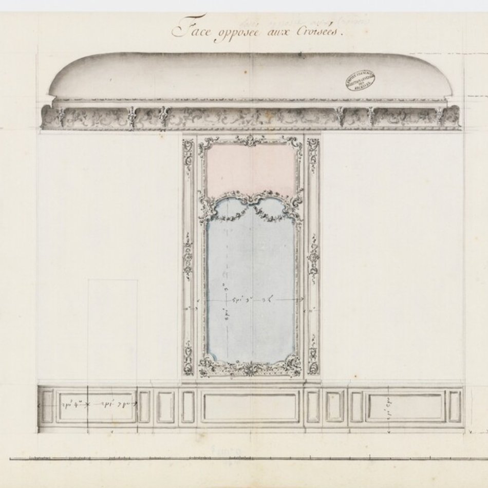 #PlanduJour Avec ou sans boiseries sculptées ? Élévation du grand cabinet intérieur de la Reine <a href="/CVersailles/">Château de Versailles</a> [1738] avec deux retombes permettant de voir l'effet avec ou sans tentures murales ! #VERSPERA

Dessin conservé aux <a href="/ArchivesnatFr/">Archives nationales de France</a> ➡️  …images.chateauversailles-recherche.fr/?query=search=…