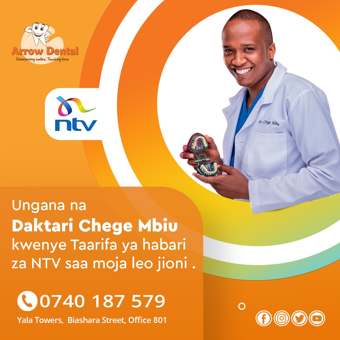Arrow_Dental's tweet image. Tonight on NTV at 7pm. Leo katika taarifa ya habari za NTV saa moja jioni. Usibanduke.

#ntv
#ArrowDental
#AsktheDentist