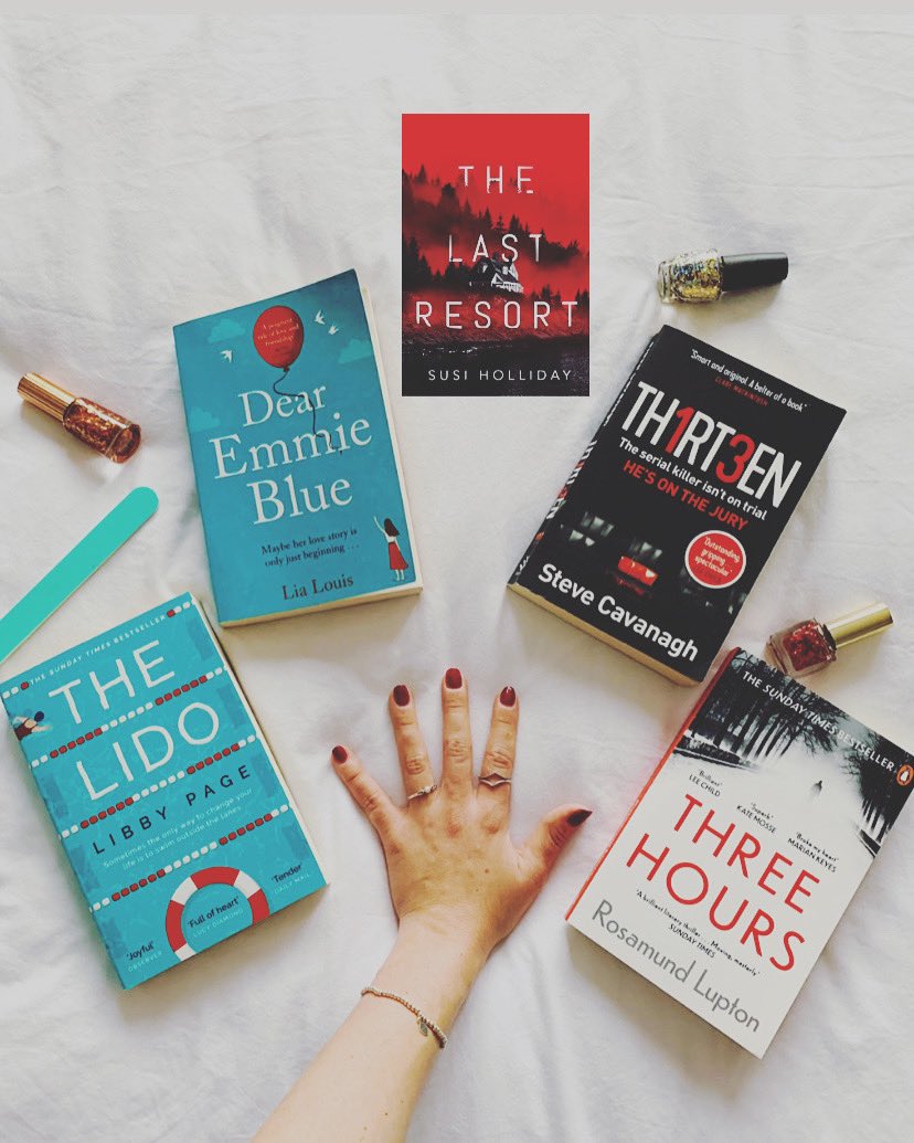 readbyashleigh's tweet photo. It’s a five finger challenge over on Instagram today, have you done this one? 👍🏻 Three Hours, ☝🏻 Th1rt3en 🖕🏻 The Last Resort 💍 Eliot (Dear Emmie Blue) 🤙🏻 The Lido 
https://t.co/zxLepe7woH https://t.co/ErXzGWHh8y