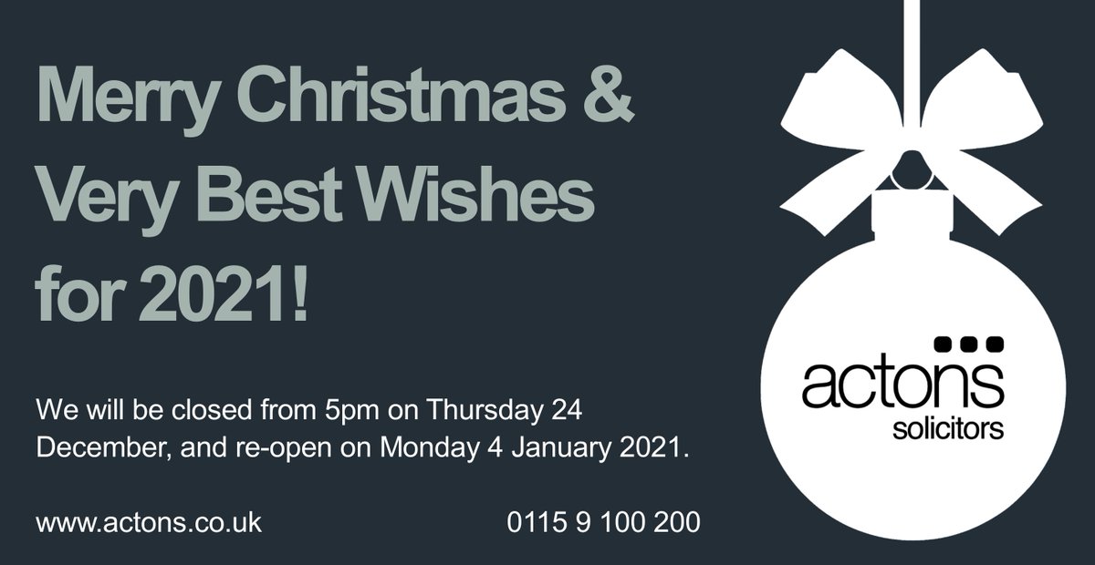 Wishing you and your loved ones a very Merry Christmas and our very best wishes for 2021 from all the team at Actons Solicitors. Whatever your plans over the Christmas period, please stay safe and well.
#HAPPYCHRISTMAS #StaySafe