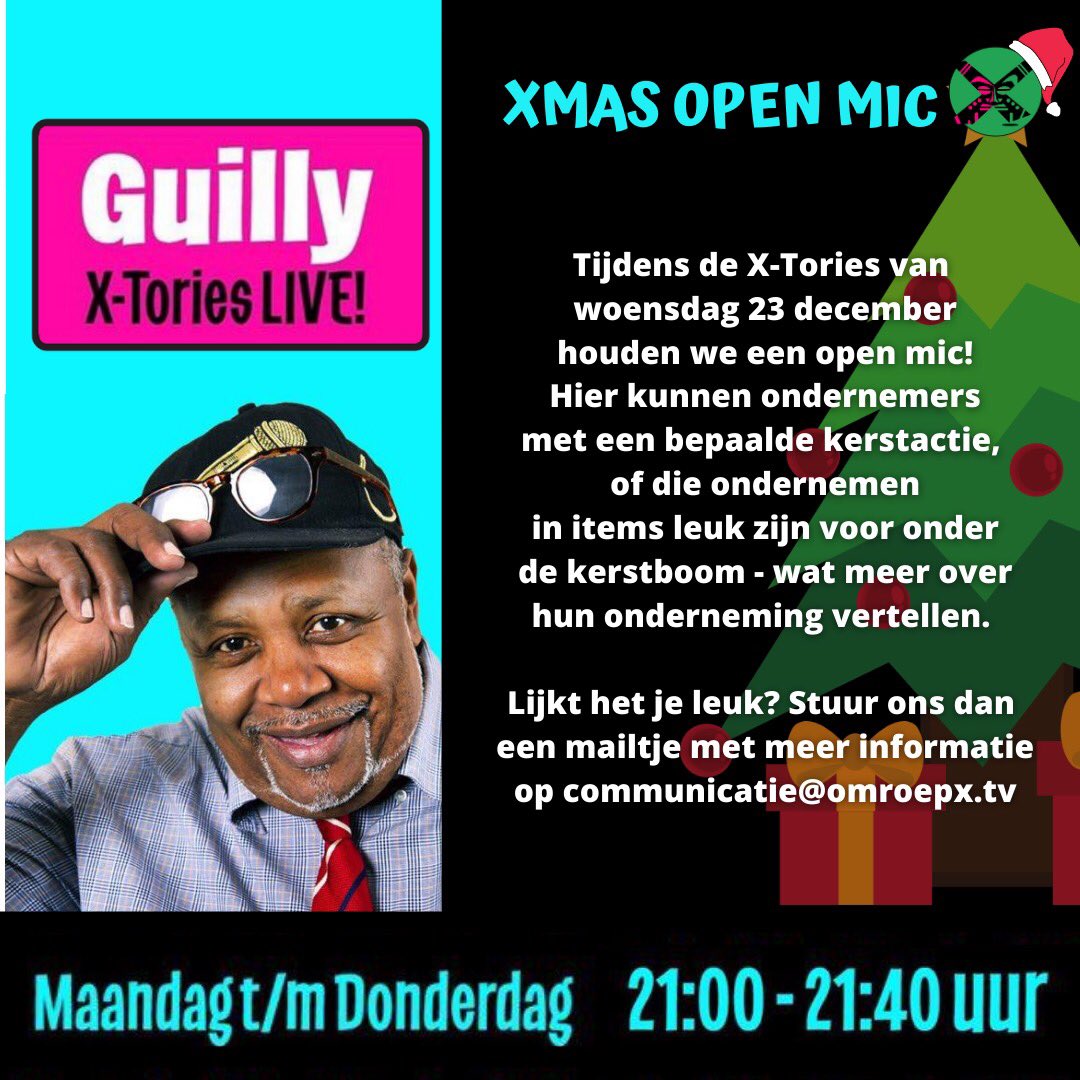 Vanavond om 21.00 uur is het tijdens de X-Tories van <a href="/OmroepX/">Omroep X</a> tijd voor de open mic voor #ondernemers. Er zijn nog plekken beschikbaar dus meld je snel aan! Zie de afbeelding ⤵️ voor aanvullende informatie en aanmelden: communicatie@omroepx.tv #openmic #ondernemer #omroepx #kerst