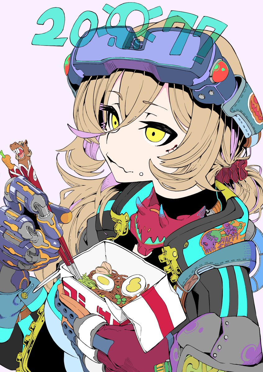 1girl food yellow eyes eating solo holding jacket  illustration images