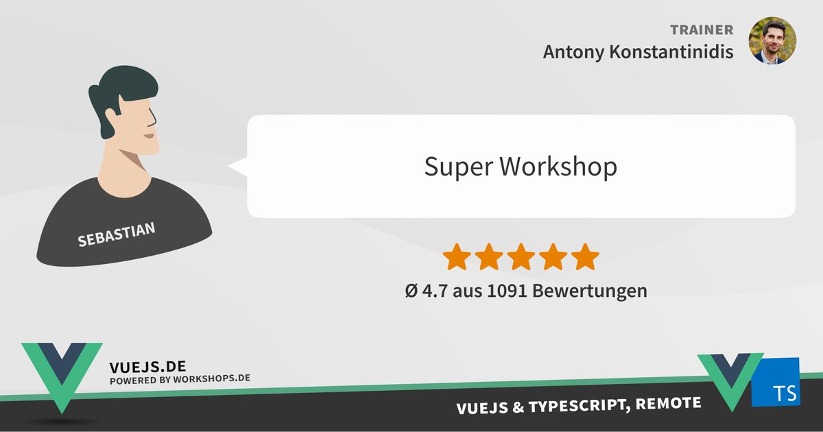 workshops_de's tweet photo. #FeedbackOfTheWeek
Neustes Feedback unserer #VueJS & #TypeScript Intensiv- #Schulung mit Antony Konstantinidis @vue_js_de
🤫 Die nächsten #Workshop Termine findet ihr hier:
https://t.co/kS6h3Ueh1v https://t.co/GrWZQ6GMmE