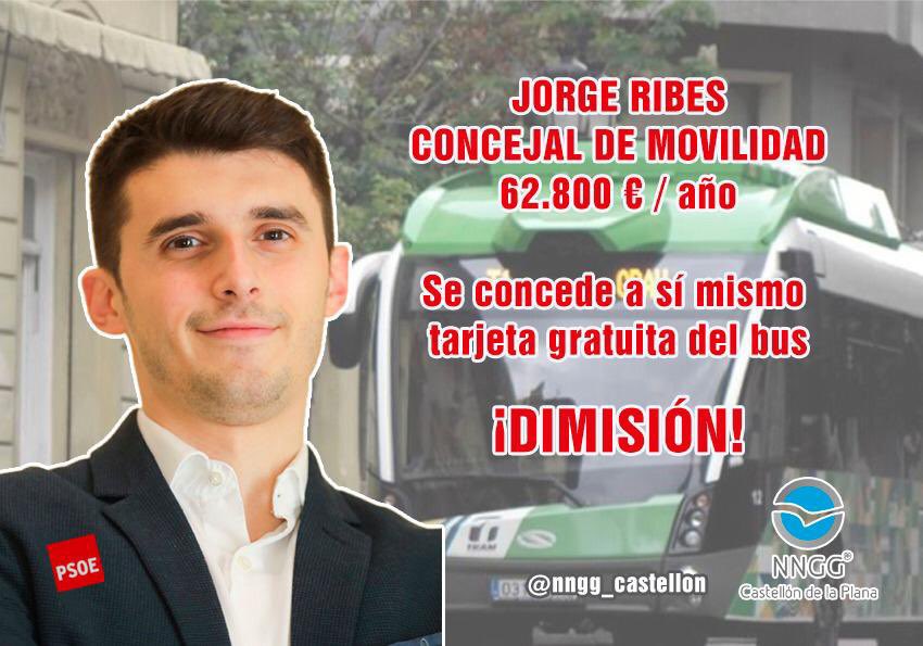 NNGG_CV's tweet photo. 🥀 Nuevo escándalo dentro de JJSS, el concejal de Movilidad y Juventud de Castellón (@JorgeRibes) crea una ayuda de transporte joven y se la adjudica ganando más de 60.000€ al año. 

Pierden la ayuda 158 jóvenes pero sale ganando él, su pareja y todos sus amigos #DimisiónYA https://t.co/V3eGGHxSa4