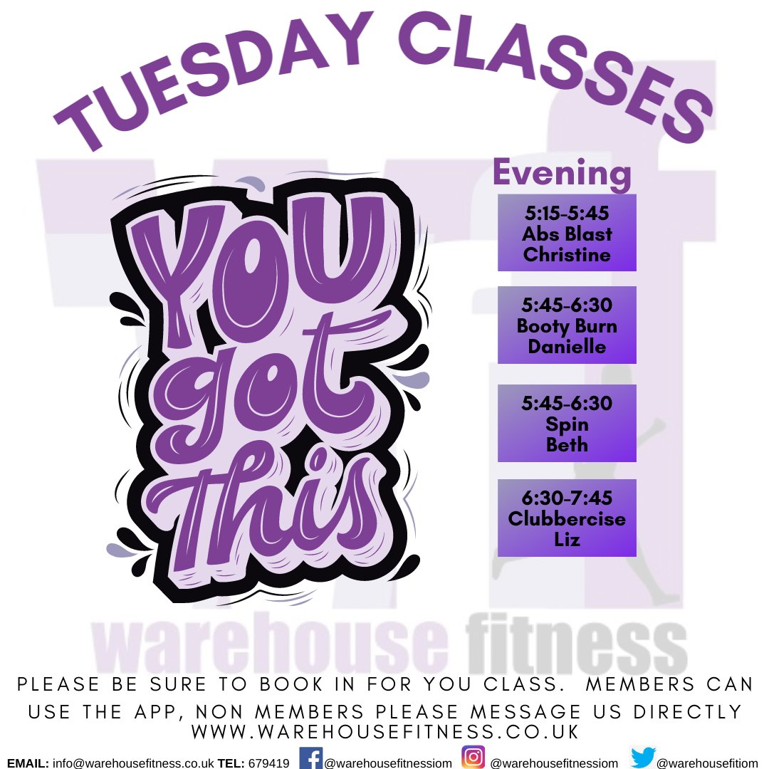 warehousefitiom's tweet image. Tuesday Training with us.

We have a great selection of classes for you beauties so be sure to jump in one or more of them.

#absblast #bootyburn #spin #clubbercise #workout #iom #exercise #fitness